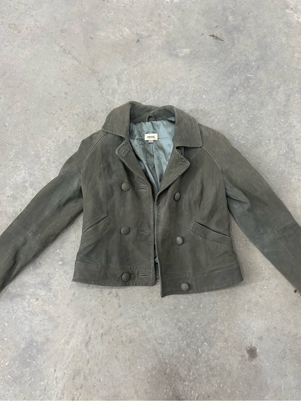 Fossil Olive Green Suede Double-Breasted Jacket
